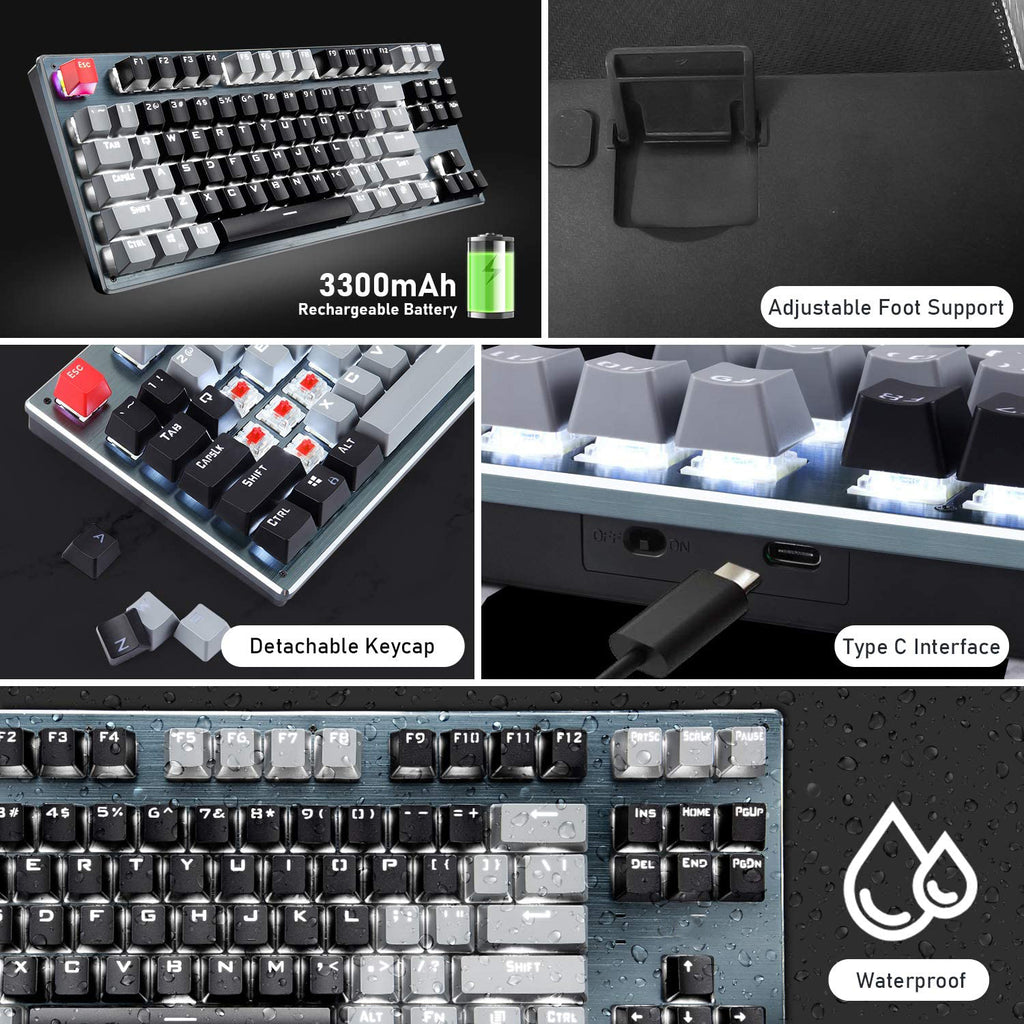 TECURS Wireless Gaming Keyboard, 80% TKL Mechanical MK206 